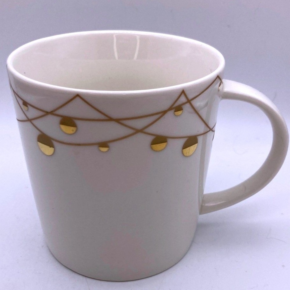 Starbucks Coffee Cup 2012 Gold Ornaments Bone China Christmas  Dots 14oz.